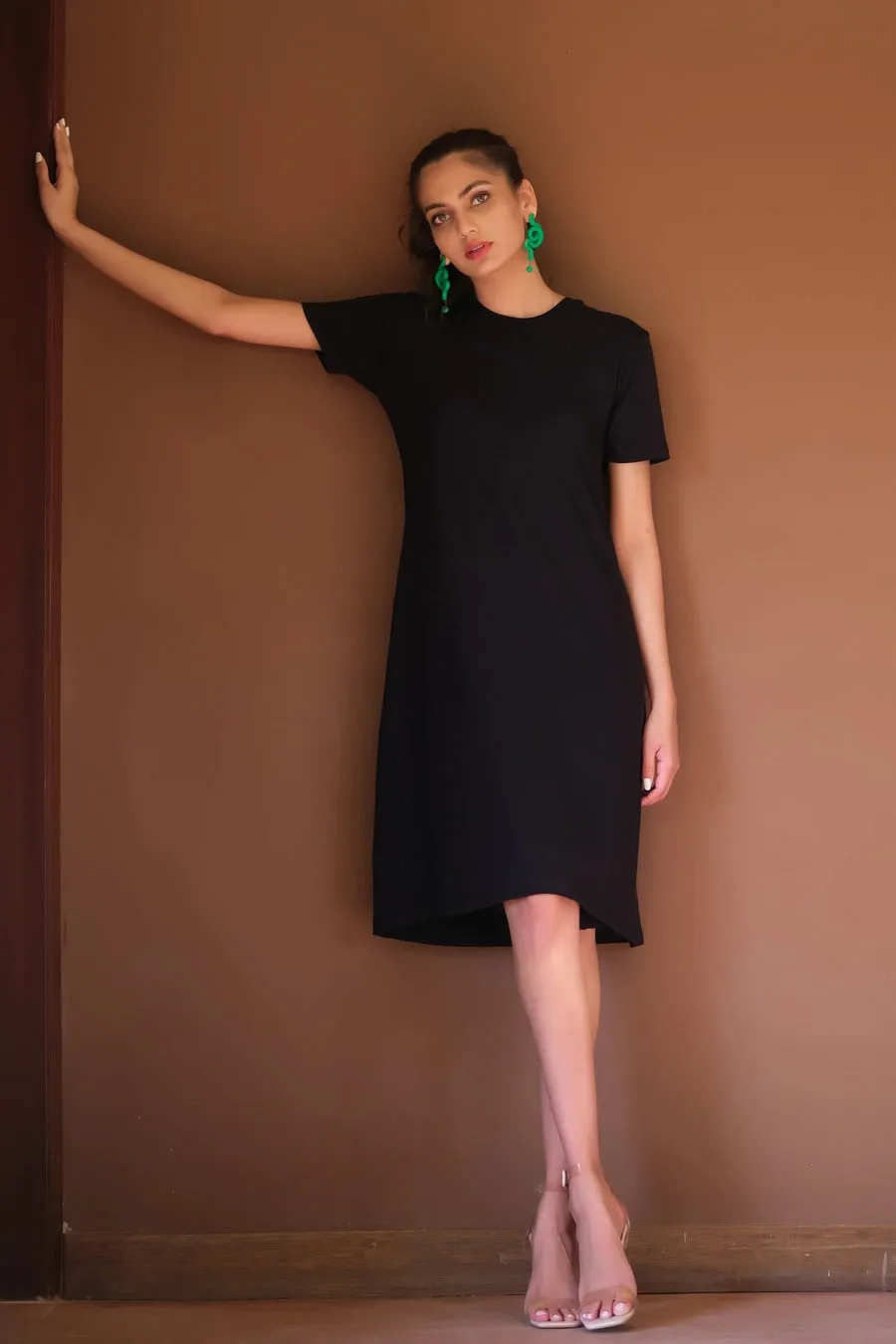 Jersey Knit Midi Dress - Black
