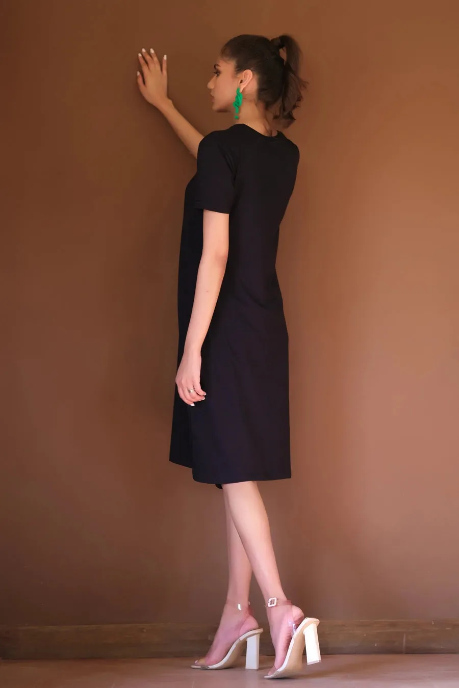 Jersey Knit Midi Dress - Black