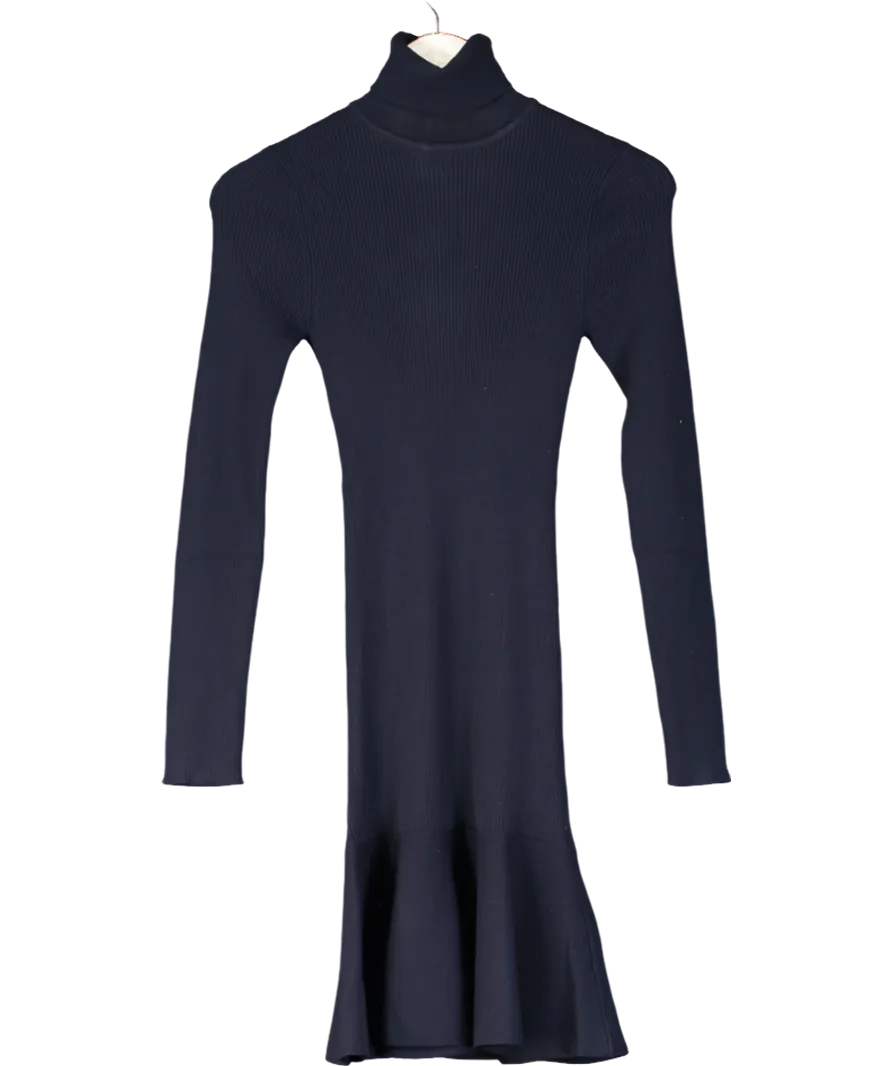 Karen Millen Blue Viscose Blend Knit Roll Neck Belted Flippy Hem Mini Dress UK XS