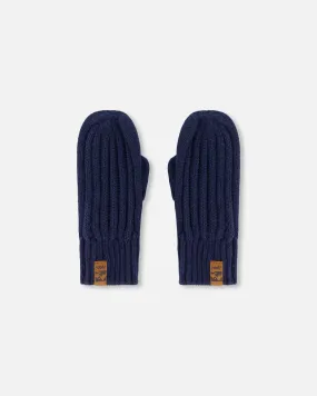 Knit Mittens Navy Blue