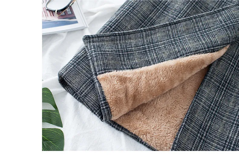Lapel Collar Plaid Wool Blend Women Oversized Peacoat