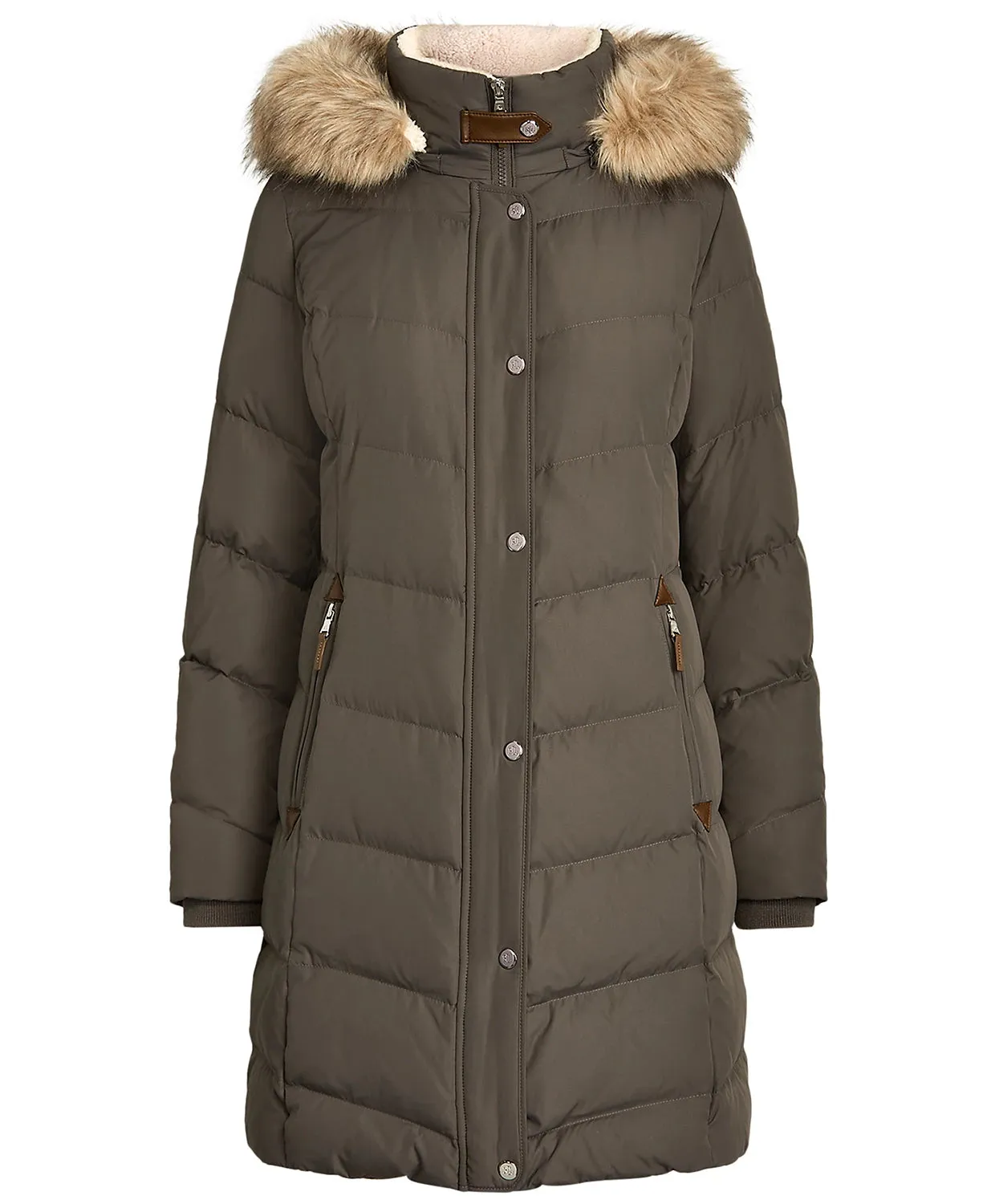 Lauren Ralph Lauren Women's Faux-Fur-Trim Hooded Down Puffer Coat  Color Gray Size XL