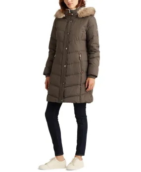 Lauren Ralph Lauren Women's Faux-Fur-Trim Hooded Down Puffer Coat  Color Gray Size XL