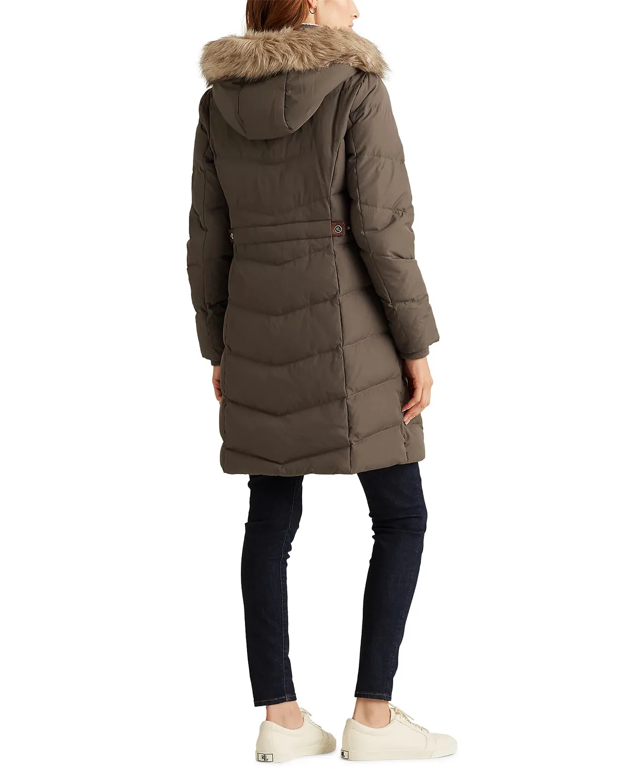 Lauren Ralph Lauren Women's Faux-Fur-Trim Hooded Down Puffer Coat  Color Gray Size XL