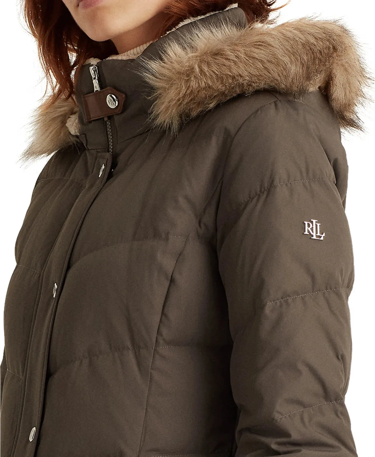 Lauren Ralph Lauren Women's Faux-Fur-Trim Hooded Down Puffer Coat  Color Gray Size XL