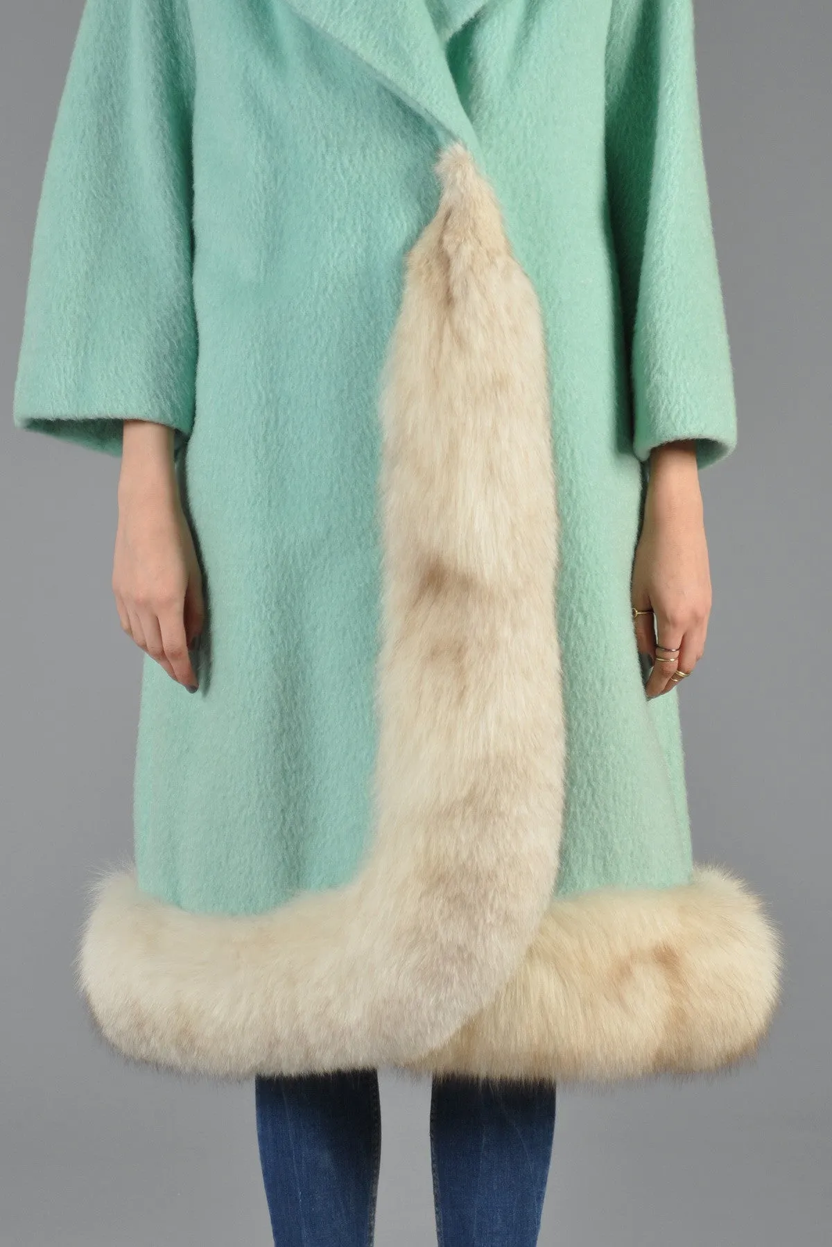 Lilli Ann Aqua Wool   Fox Fur Coat