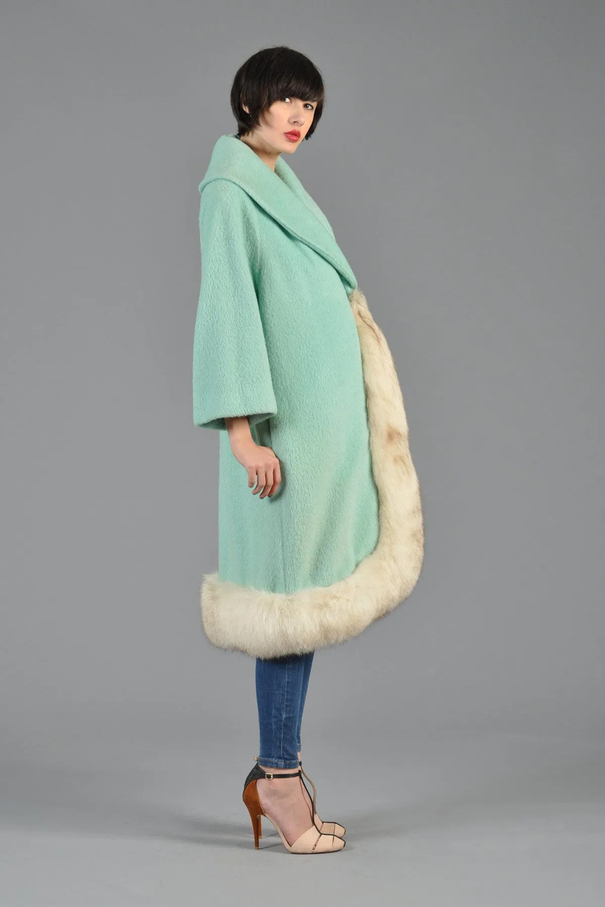 Lilli Ann Aqua Wool   Fox Fur Coat