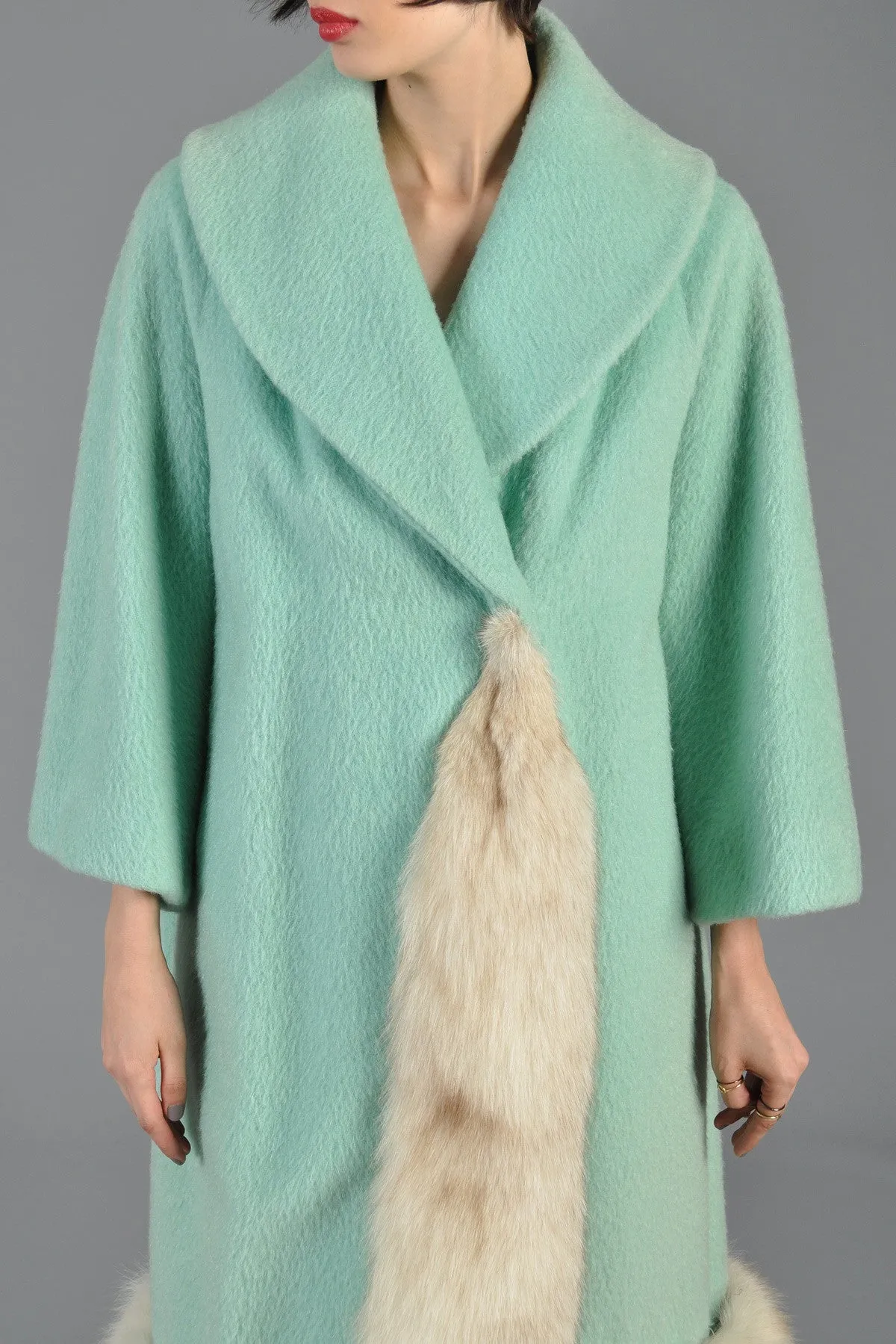 Lilli Ann Aqua Wool   Fox Fur Coat