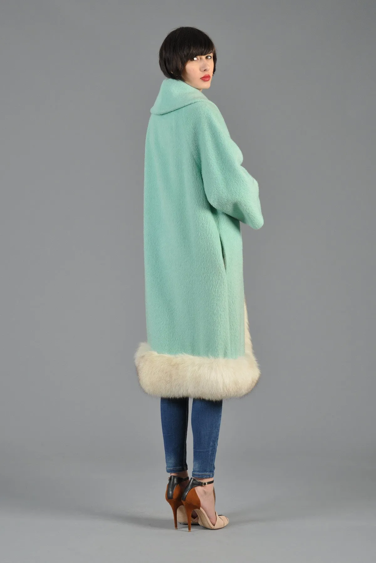 Lilli Ann Aqua Wool   Fox Fur Coat
