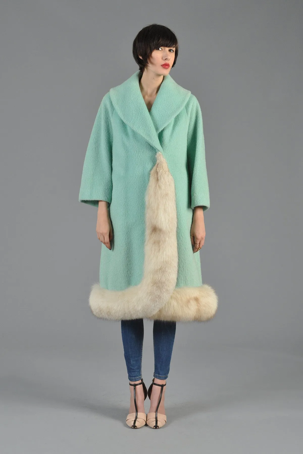 Lilli Ann Aqua Wool   Fox Fur Coat
