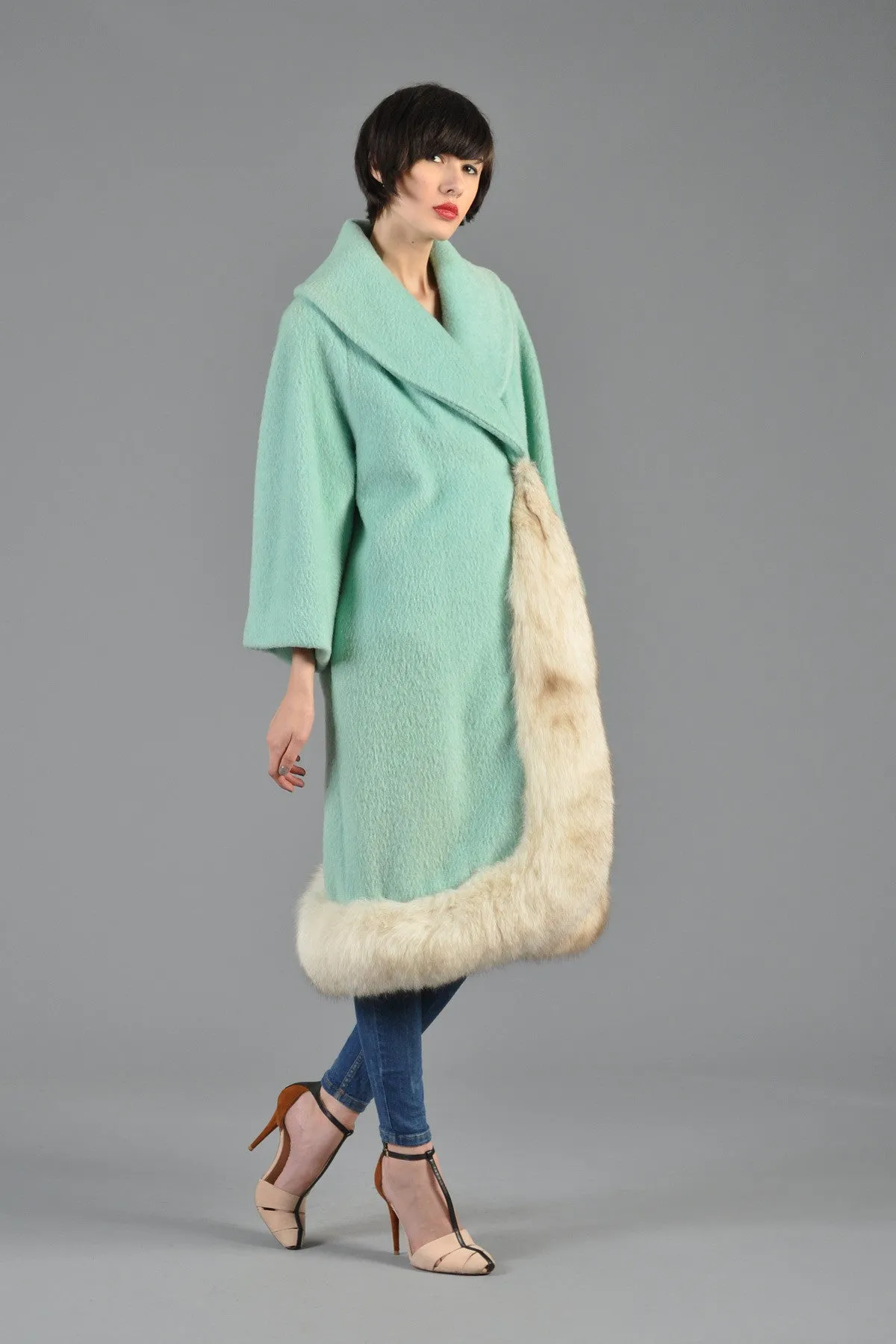 Lilli Ann Aqua Wool   Fox Fur Coat