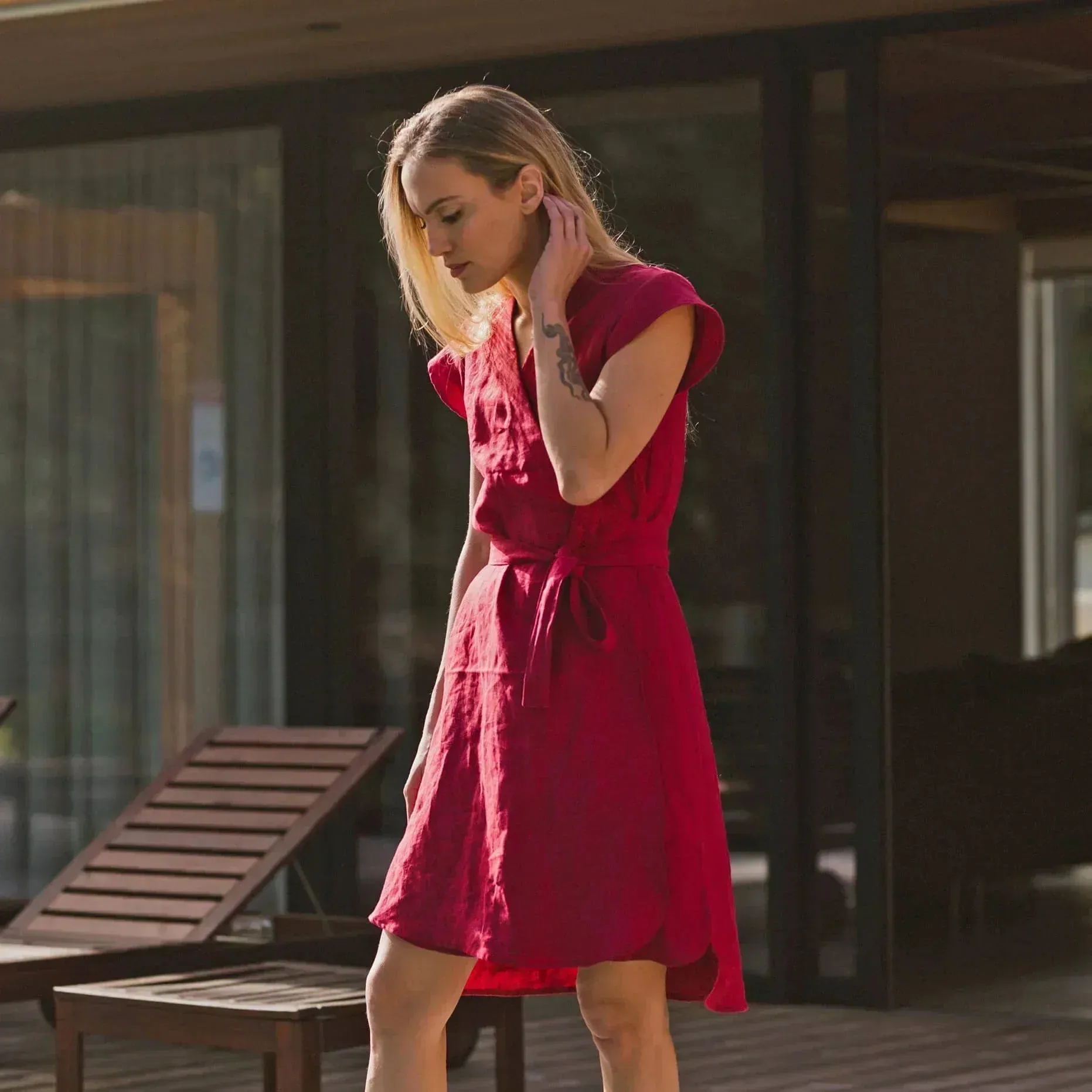 Linen wrap dress lilac - Máia