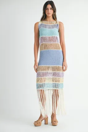 Luna | Fringe Crochet Midi Dress In Periwinkle