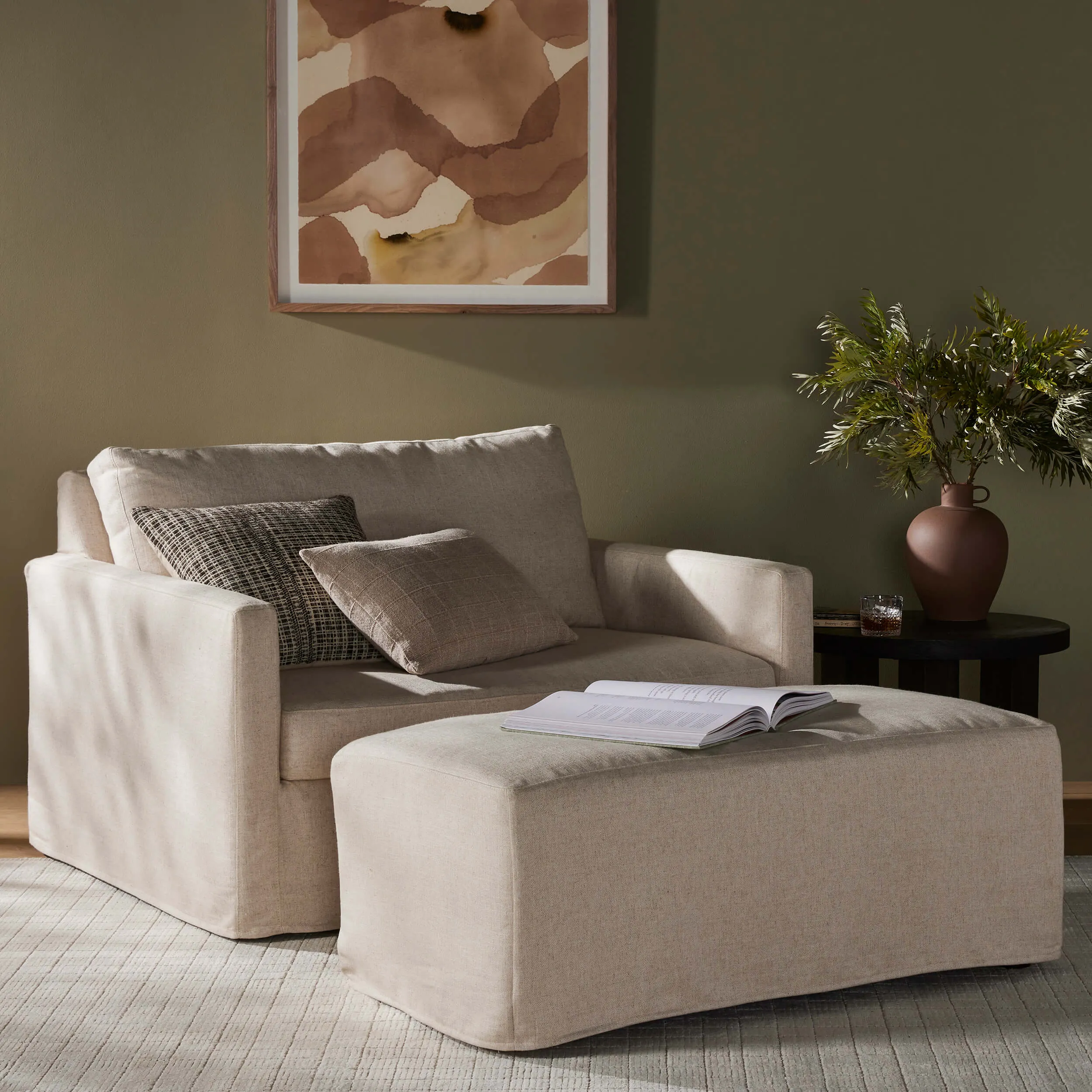 Maddox Slipcover Chair with Ottoman, Evere Oatmeal