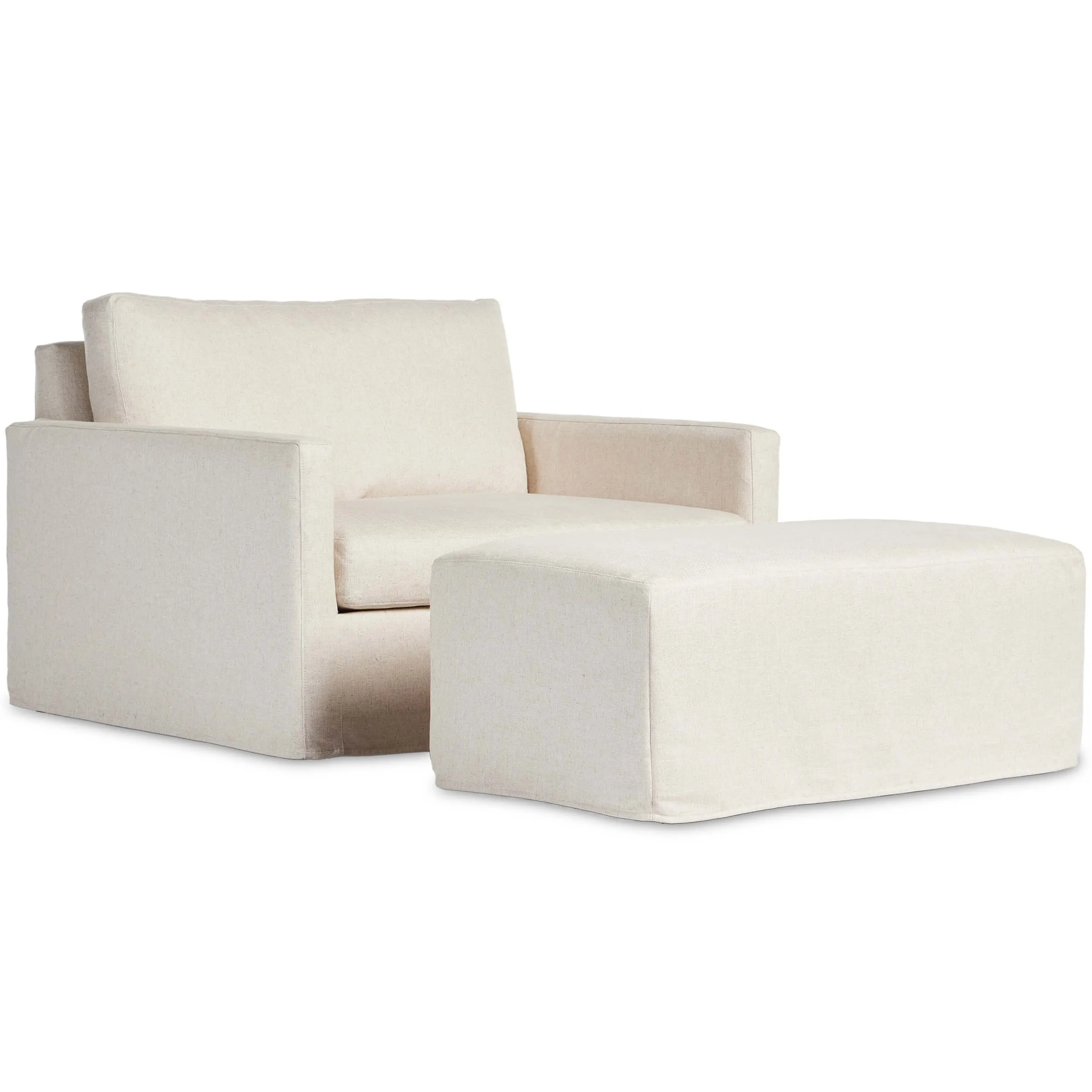 Maddox Slipcover Chair with Ottoman, Evere Oatmeal