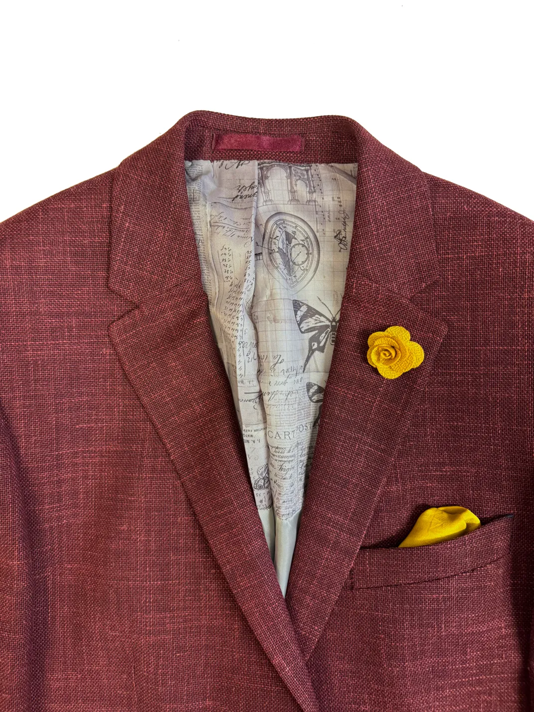 Men's Burgundy Linen Basket Weave Tweed Jacket