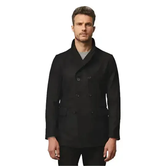 Men's Fleece Black Navy Peacoat – Warm & Stylish