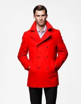 Mens Peacoat Peacoat For Men Red Front Slash Pockets Wool Fabric Big And Tall Peacoat