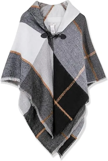 Midnight Beige Winter Chic Plaid Poncho Cardigan