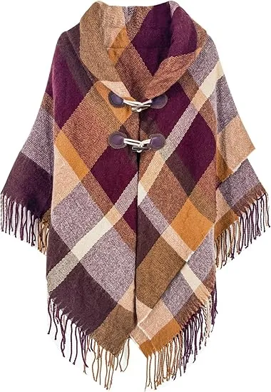 Midnight Beige Winter Chic Plaid Poncho Cardigan