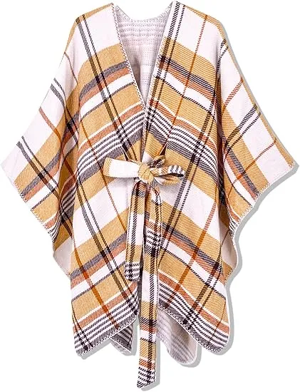 Midnight Beige Winter Chic Plaid Poncho Cardigan