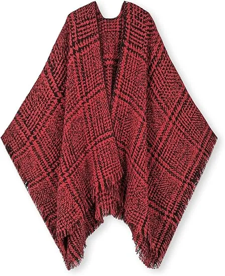 Midnight Beige Winter Chic Plaid Poncho Cardigan