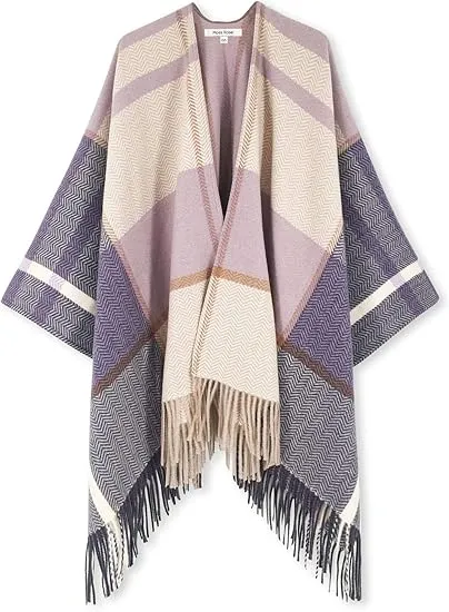 Midnight Beige Winter Chic Plaid Poncho Cardigan