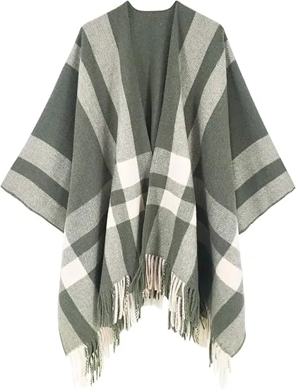 Midnight Beige Winter Chic Plaid Poncho Cardigan