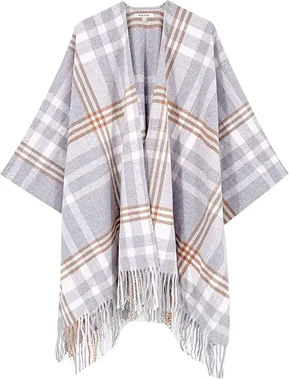 Midnight Beige Winter Chic Plaid Poncho Cardigan