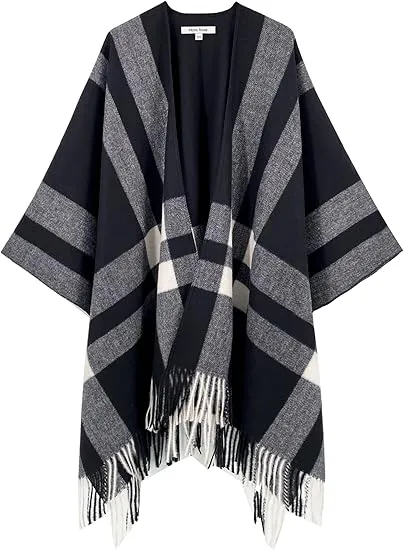 Midnight Beige Winter Chic Plaid Poncho Cardigan
