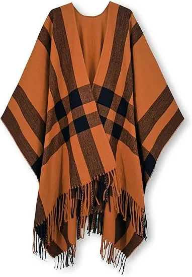 Midnight Beige Winter Chic Plaid Poncho Cardigan