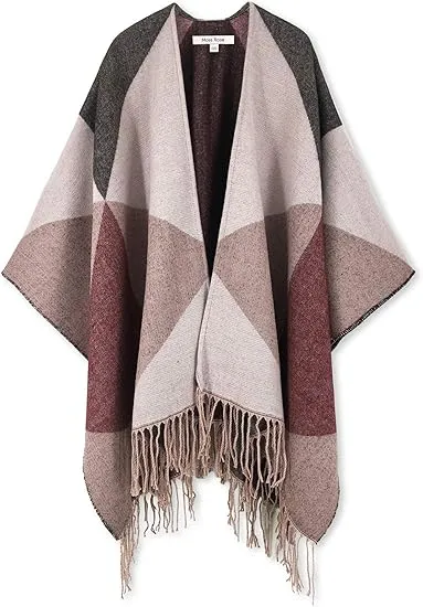 Midnight Beige Winter Chic Plaid Poncho Cardigan