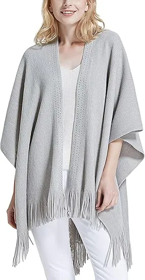 Midnight Beige Winter Chic Plaid Poncho Cardigan