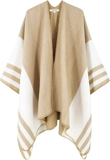 Midnight Beige Winter Chic Plaid Poncho Cardigan