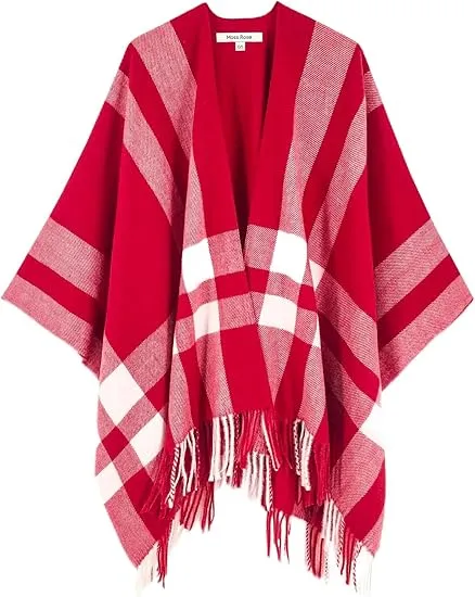 Midnight Beige Winter Chic Plaid Poncho Cardigan