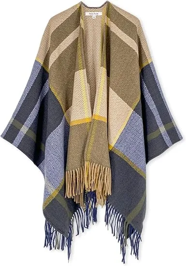 Midnight Beige Winter Chic Plaid Poncho Cardigan