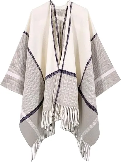 Midnight Beige Winter Chic Plaid Poncho Cardigan
