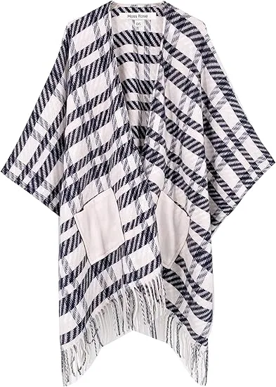 Midnight Beige Winter Chic Plaid Poncho Cardigan
