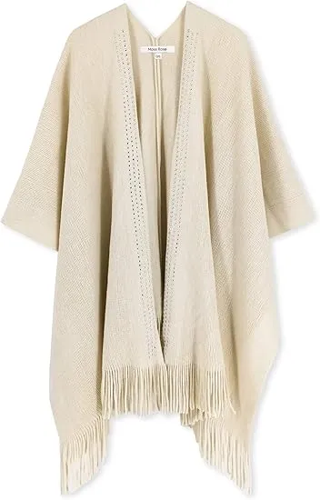 Midnight Beige Winter Chic Plaid Poncho Cardigan