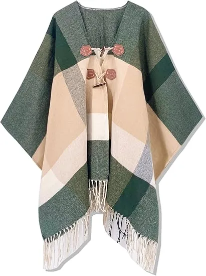 Midnight Beige Winter Chic Plaid Poncho Cardigan