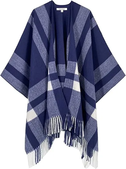 Midnight Beige Winter Chic Plaid Poncho Cardigan