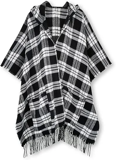 Midnight Beige Winter Chic Plaid Poncho Cardigan