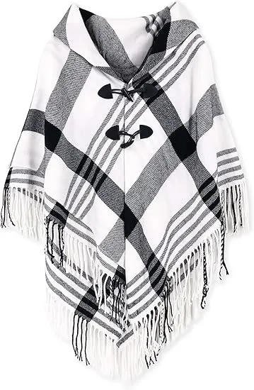 Midnight Beige Winter Chic Plaid Poncho Cardigan