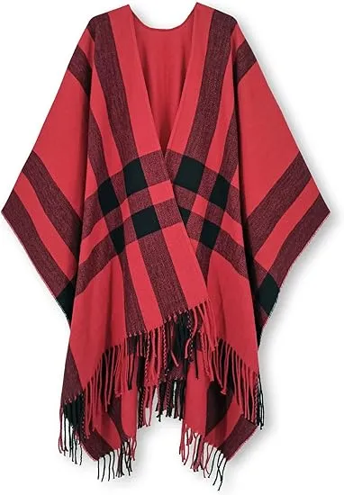 Midnight Beige Winter Chic Plaid Poncho Cardigan