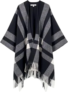 Midnight Beige Winter Chic Plaid Poncho Cardigan