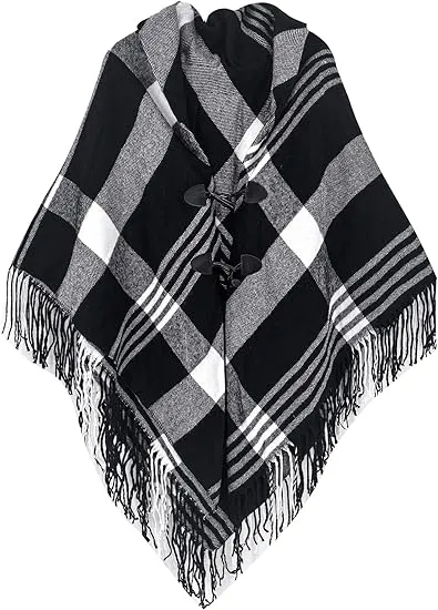 Midnight Beige Winter Chic Plaid Poncho Cardigan