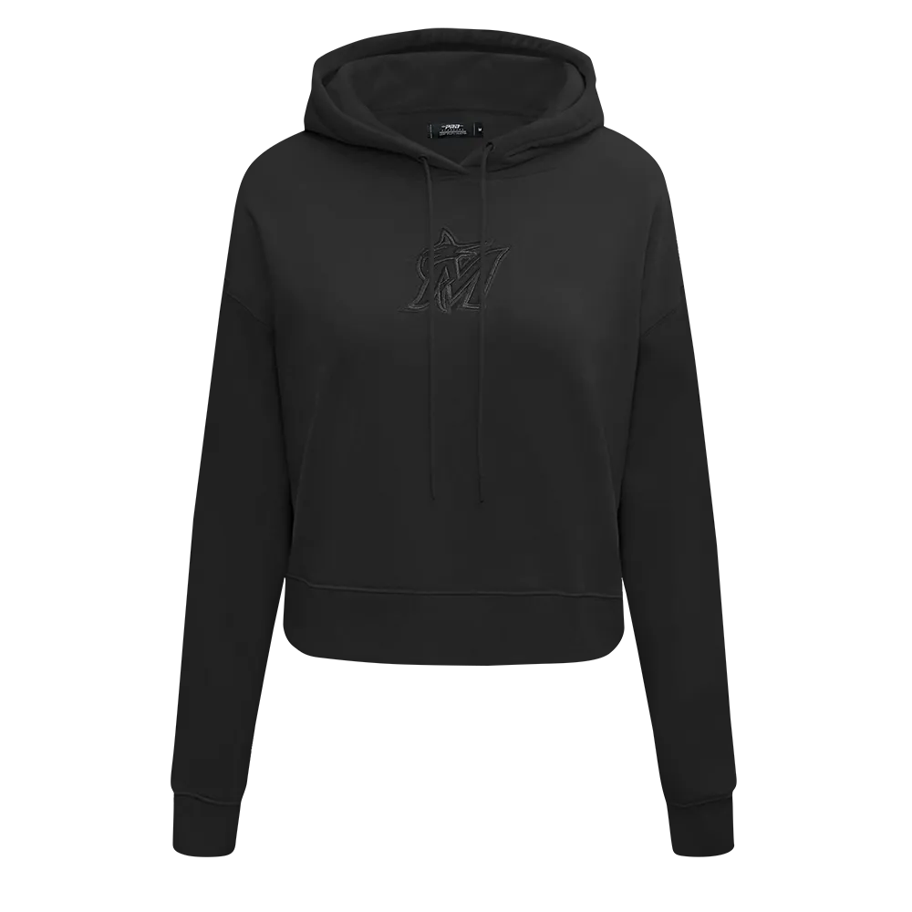 MLB MIAMI MARLINS NEUTRAL WOMEN'S CROPPED PO HOODIE (BLACK)