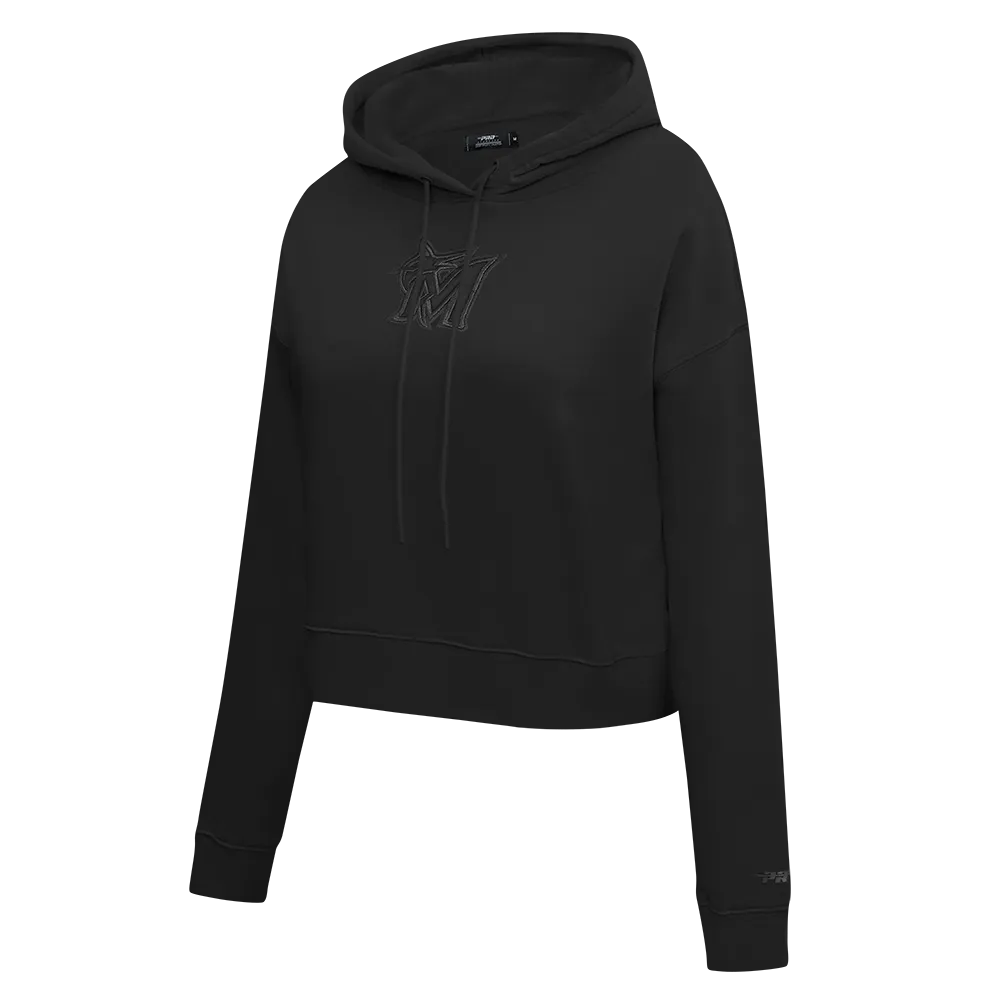 MLB MIAMI MARLINS NEUTRAL WOMEN'S CROPPED PO HOODIE (BLACK)