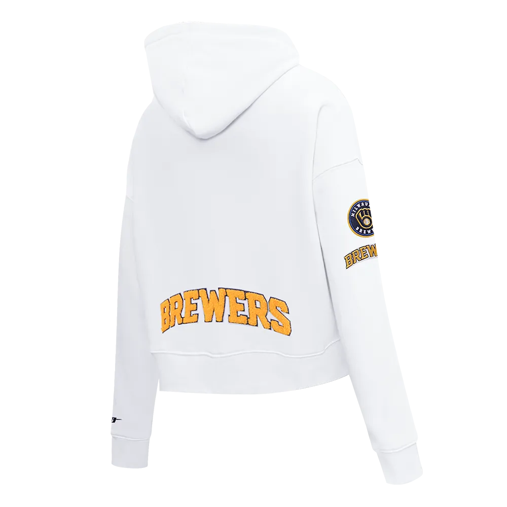 MLB MILWAUKEE BREWERS CLASSIC WOMEN'S CROPPED PO HOODIE (WHITE)