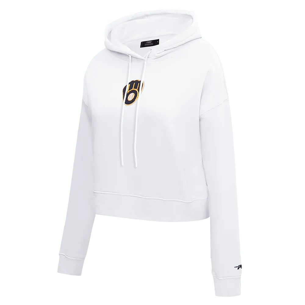 MLB MILWAUKEE BREWERS CLASSIC WOMEN'S CROPPED PO HOODIE (WHITE)